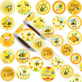 Teling 2 Rolls 1000 Pcs Summer Bee Theme Stickers Honey Bee Decal Sticker small Cute Yellow Bee Label Sticker 1 Inch Teacher Reward Encouraging Stickers for Kids Birthday Bee Party Favors, 16 Patterns