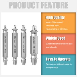 SKmoon Damaged Screw Remover and Extractor Set , Made From H.S.S. 4341#, the Hardness Is 62-63hrc ( Set of 4 )