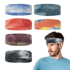 Pack of 4 Sports Headbands, Elastic Cotton Batik Headbands, Running Sweatbands, Non-Slip Sports Headbands, Colourful Fashion Headbands, Sports Headband Set for Men and Women