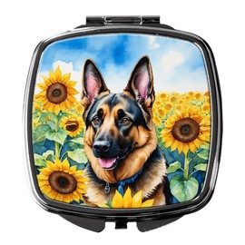 Caroline's Treasures German Shepherd in Sunflowers Compact Mirror Decorative Travel Makeup Mirror for Women Girls Gifts Pocket Makeup Mirror Folding Handheld