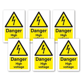 6no. Danger High Voltage Stickers - Health and Safety Sign Electrical - 40mm x 60mm