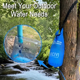 xcivi 8L Gravity Water Bag Compatible with Membrane Solutions Straw and Other Water Filter Straw, 8L Water Bag for Camping, Traveling, Backpacking, Hiking, Foldable & Hangable 2 Gal Bag