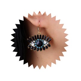 Atentuyi Boho Rhinestone Evil Eye Earrings Gold Black Crystal Dangle Earrings Vintage Turkish Eye Earrings Blue CZ Hook Earrings Lucky Protection Earrings Jewellery for Women and Girls, Crystal
