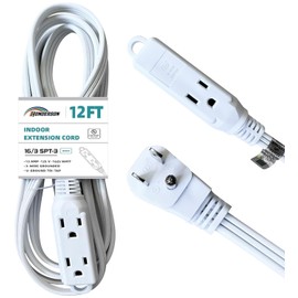HONDERSON 3-Outlets Flat Plug Extension Cord Outlet Extender, UL Listed, Indoor Extension Cord 16 Gauge 12FT White 3 Prong Flat Extension Cord Multiple Outlets, 16/3 SPT-3 13A Flat Plug Power Strip