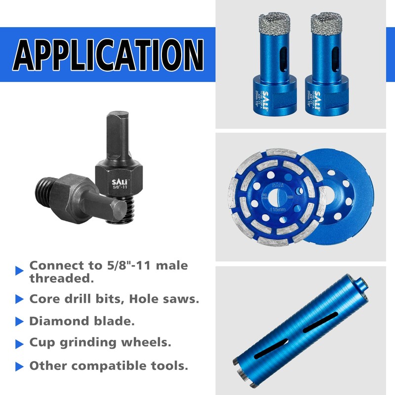 SALI 2PCS Core Drill Bit Adapter 5/8"-11 Thread Male to