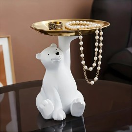 1pc/White Resin Polar Bear Storage Tray Decoration, Modern Style Desktop Decorative Tray Supplies, Suitable for Bedroom, Office,Color: White 18*13*12cm, Size: One Size