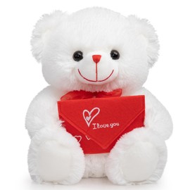 HollyHOME Teddy Bear Stuffed Animal Rose Bear with Red Envelope Soft Plush Toy Holiday Valentine's Day Gift 12 inches White