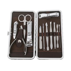 AIMALL 12PCS Stainless Steel Manicure Pedicure Nail Clippers Kit Set, Cuticle Grooming Case with Scissors, Tweezers, Nail Files, and More for Personal Care