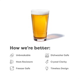 TOSSWARE RESERVE 16oz Pint SET OF 4, Premium Quality, Tritan Dishwasher Safe & Heat Resistant Unbreakable Plastic Beer Glasses, Clear