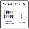 MERVF Coffin Press on Nails Long Fake Nails Royal Blue