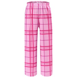Ekouaer Girls Soft Pajamas Pants Cute Print Pattern PJ Bottoms Comfortable Lounge Long Pants with 2 Pockets 4-14 Years Small Pink Plaid 160