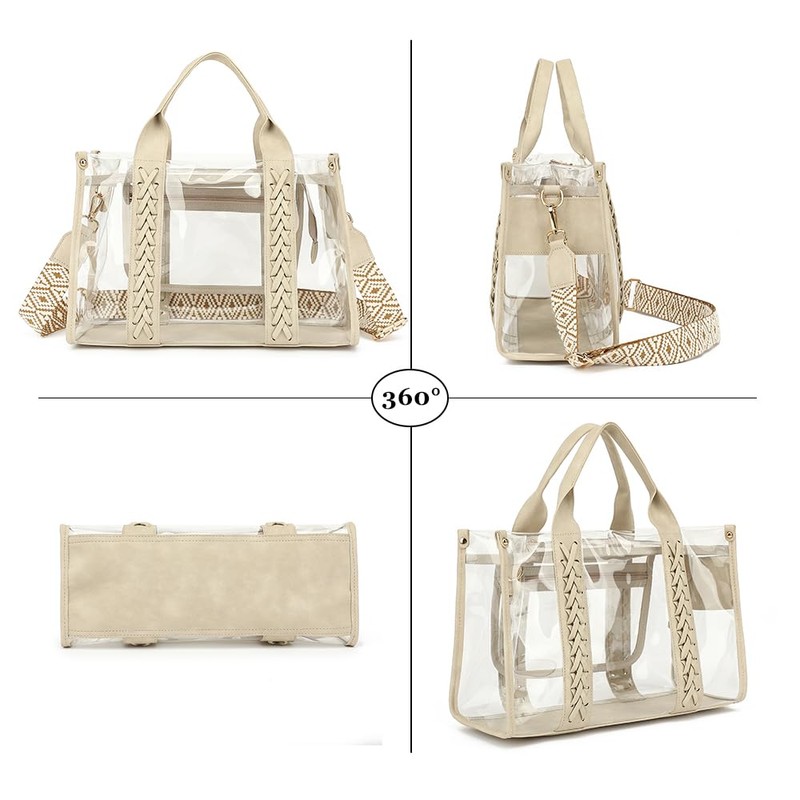 FAIME Clear Tote Bag for Women Stadium Approved,Woven Crossbody Handbag