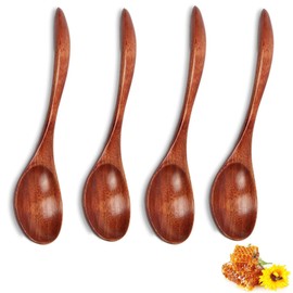 4 Pcs Wooden Teaspoons, 14cm Exquisite Wooden Honey Spoons, Natural Wooden Soup Spoons, Stylish Kitchen Accessories, Wooden Spoon for Tableware Coffee Tea Soup Dinner