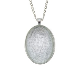 Julie Wang 10 Sets Oval Bezel Pendant Kit with Glass Cabochon and Chain for Jewelry Making Necklace Silver 40x30mm