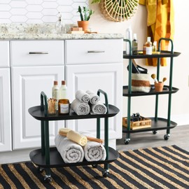 Main + Mesa Modern Plastic and Metal 2-Tier Trolley, Black and Dark Green