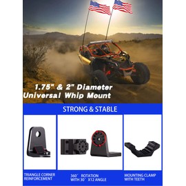 ZIDIYORUO UTV - Soporte de luz de látigo fácil de instalar en barra enrollable de 1.75 a 2 pulgadas, soporte de montaje de luz UTV de aleación de aluminio, diseño ajustable de 360° para UTV/SXS (2 piezas negras)