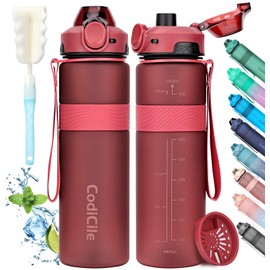 CodiCile Water Bottle, BPA Free 1l Water Bottle Leak Proof Drinks Bottle, Large Sports Bottle Great for Gym, School, Office and Travel (Red)