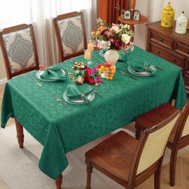 Larponder - Mantel de Navidad rectangular, diseño de bayas de acebo y cono de pino, lavable y a prueba de derrames para fiestas, picnic, día festivo de invierno (rectángulo, 60 x 102 pulgadas, verde)