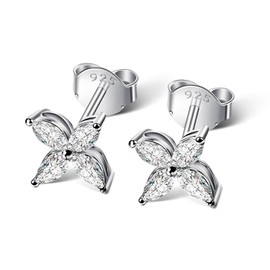 Moissanite Stud Earrings 10k White Gold Plated Sterling Silver Hypoallergenic Earrings for Women girls (four leaf earrings) …