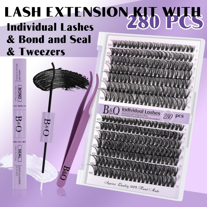 DIY Lash Extension Kit 280pcs Individual Lashes Cluster B&Q D