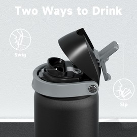 32 oz Insulated Water Bottle for Sports: Meoky Stainless Steel Water Bottle with 2-in-1 Straw and Spout Lid - Leak Proof, Cold for 24 Hours, Protective Silicone Base, BPA-Free for Gym, Night