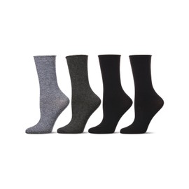 MeMoi Women's 4 Pair Pack Non-Binding Roll Top Buttersoft Crew Socks Black Marled 9-11