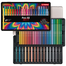 Premium Fibre-Tip Pen - STABILO Pen 68 - Tin of 40 - Assorted Colours