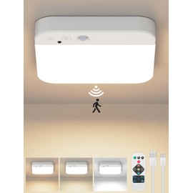 JSXing Luz con Sensor de Movimiento para Interiores, Luz de Techo a Batería de 15CM y 6000 Mah, Lámpara LED de Montaje Empotrado para Escaleras Ducha Pasillo Despensa Porche Garaje (Cuadrado, 1)