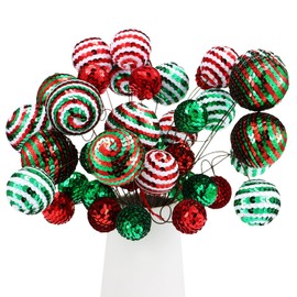 Hiboom 40 Set Christmas Sequins Ball Decoration Picks Mixed Color Sequin Foam Ball Tree Picks Bling Ball Ornaments Sticks for Xmas Tree Topper Home DIY Table Craft Party Decor (Red, Green, White)