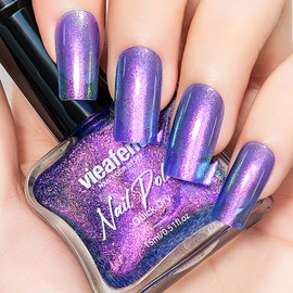 vieafenti Glitter Nail Polish Blue Purple 15ml, Quick Drying Nail Polish Shimmer Glossy Regular Long-Lasting Air Dry Oil-Base Aurora Nail Art DIY for Ladies