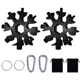 2 Pieces 18-in-1 Snowflake Multi-Tool with Carabiner and Key Ring, Gifts for Men, Stainless Steel Portable Snowflakes Multifunctional Tool for Outdoor Adventure Camping (Black)