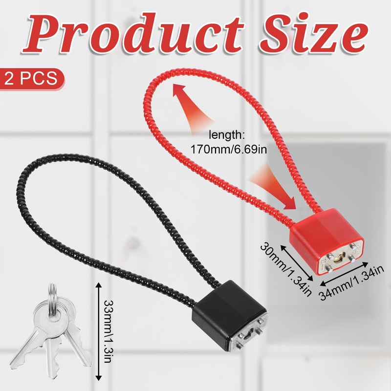 Pack of 2 Cable Lock with Key, Robust Padlock with