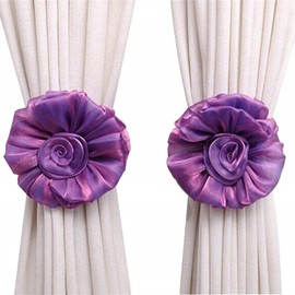Rose Flower Curtain Tieback, 6.7" Diameter, Christmas Decorations 1 Pair Floral Tie Back, Flower Holdback Voile & Net Curtain Panels, Nursery Home Decor, Wedding Birthday Party Decoration (Purple)