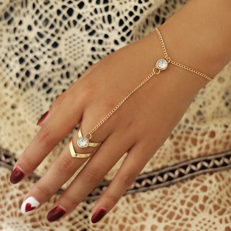 Pulsera Arnés Con Cadenita Y Anillo Cristales Zirconia