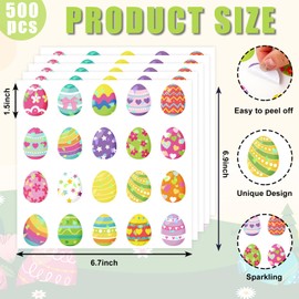 FYSUIMU 500Pcs Easter Egg Sticker Sparkly Holographic Egg Paper Decal Colorful Laser Sticker Label for Party Envelope Scrapbook DIY Supplies, 20 Designs,1.5 in