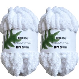 DDL&HEXI 2 Skeins Super Chenille Chunky Yarn,Blanket Making Kit,Jumbo Knitting Yarn 2x8oz 226g per Bag (True White)