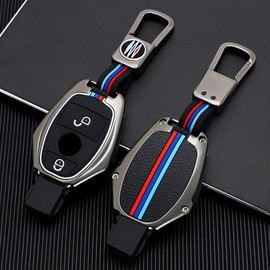 AUTOLUXE Premium Quality Zinc Alloy Car Key Fob Shell Cover with Keychain for Mercedes Models 2 Button Dark Grey