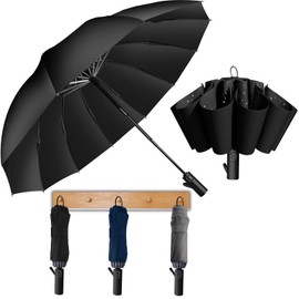 (Compatible with 2024 Typhoons), Men's Umbrella, 43.3 inches (110 cm), Extra Large Size, 12 Ribs, UPF50+, Rainy Season Protection, One-Touch, Automatic Opening/Closing, Large, Reverse Foldable, For