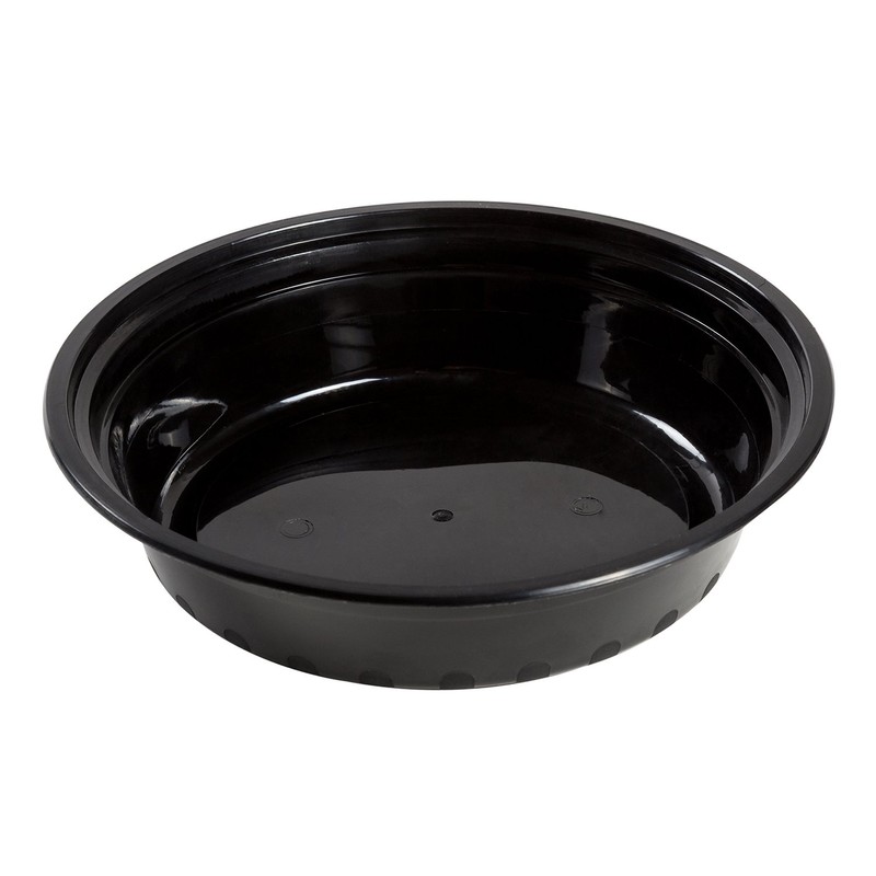 AmerCare 7 Inch Round Black Plastic Containers with Lids, 24