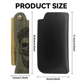 CHGCRAFT Skull Folding Wooden Comb Foldable Beard Combs Carved Wooden Comb Fine Tooth Hair Combs with Imitation Leather Carrying Pouch for Men Grooming Mustaches Head Hair Husband Gift