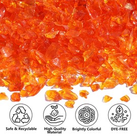 QYGL Crushed Glass for Resin Art, DIY Crafts, and Home Decor - 0.9LB Orange Broken Glass Pieces 3-6mm, for Vase Fillers, Tabletop Fire Pit, and Aquarium Rocks