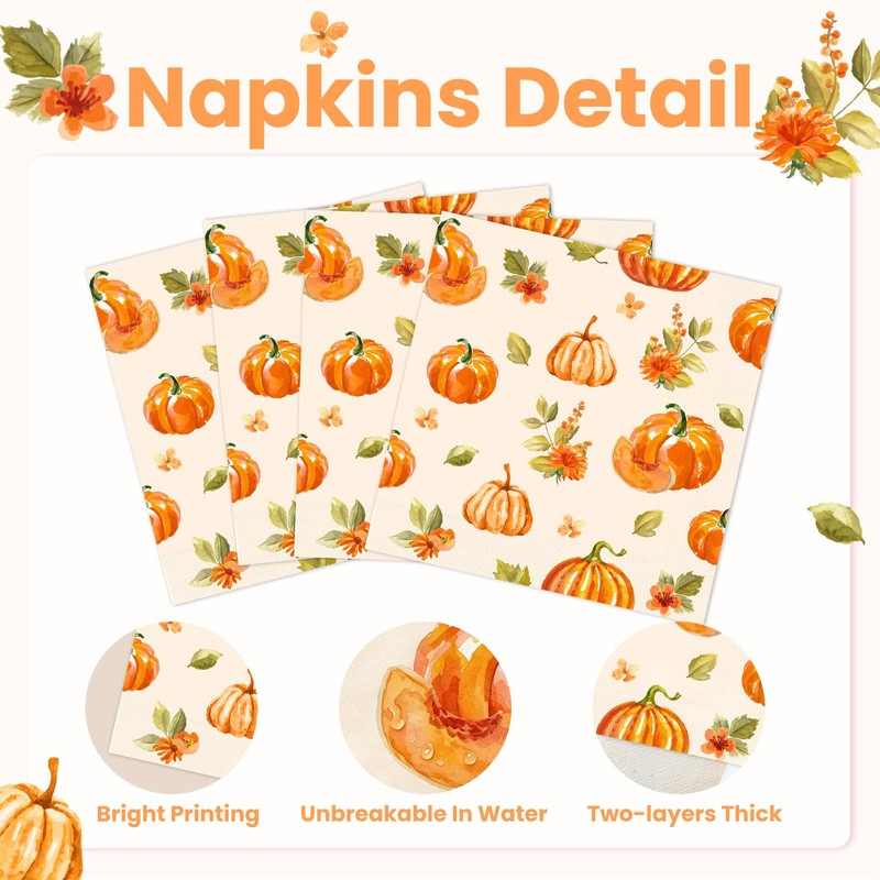 Fall Pumpkin Napkins Pumpkin Cocktail Napkins Party Supplies 100pcs