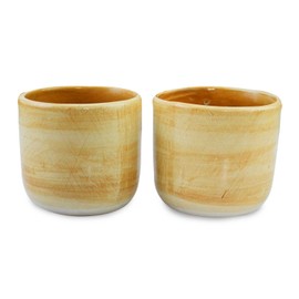 roro Handmade Ceramic Sipper Cups - Set of 2, 3.5 Inches, Kaolin Clay, Unfinished Underside, Natural Clay Color