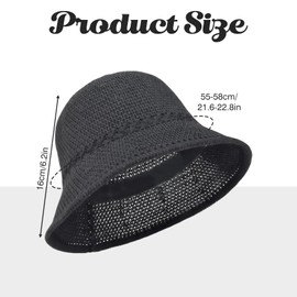 YingMengZhiGe Fishing Hat, Bucket Hat, Woven Fishing Hat, Lightweight Soft Sun Hat, Women's Crochet Hat, Sun Protection and Breathable Summer Hat, Knitted Hats, Straw Hat, black