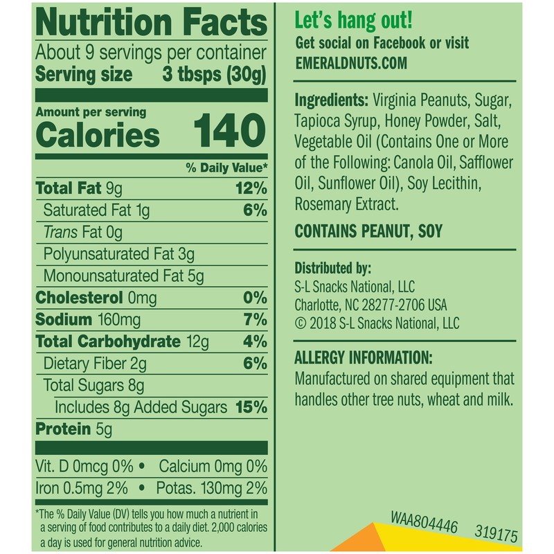 Emerald Virginia Peanuts, Honey Roasted, 10 Ounce (Pack of 6)