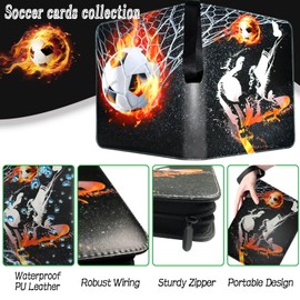 900 Pockets Soccer Card Binder, Trading Card Binder 9 Pocket with 50 Removable Sleeves Fits 900 Sport Cards, 3 Ring Card Holder Binder with Zipper, Collector Storage Album