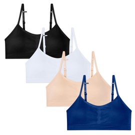 4 Pack Girls Padded Training Bras - Crop Cami Bras for Girls with Removable Padding X-Large