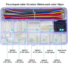 Kidisoii JST Connector Kit,JST 2.54 JST-XAD Dual Row 2.54mm 2x4P 2x5P 2x6P 2x7P 2x8P 2x9P 2x10P 2x11P 2x12P Connector with 22AWG Pre-Crimped Wire (KI-JST-A-XAD)