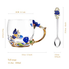 Tukeoo Weihnachtsgeschenke für Frauen Mama:330ml Personalisiert Geschenke Blumen Teetasse/Kaffeetassen Glas, Frauen Nikolaus Geschenk für Weihnachten Muttertag Geburtstag