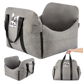 Dog Car Seat for Small/Medium Dogs.Water Repellent with Storage Pockets.Doubles as a Pet Travel Bed for Dogs Up to 40 lbs. Machine Washable Dog Carrier- Gray French Bulldog